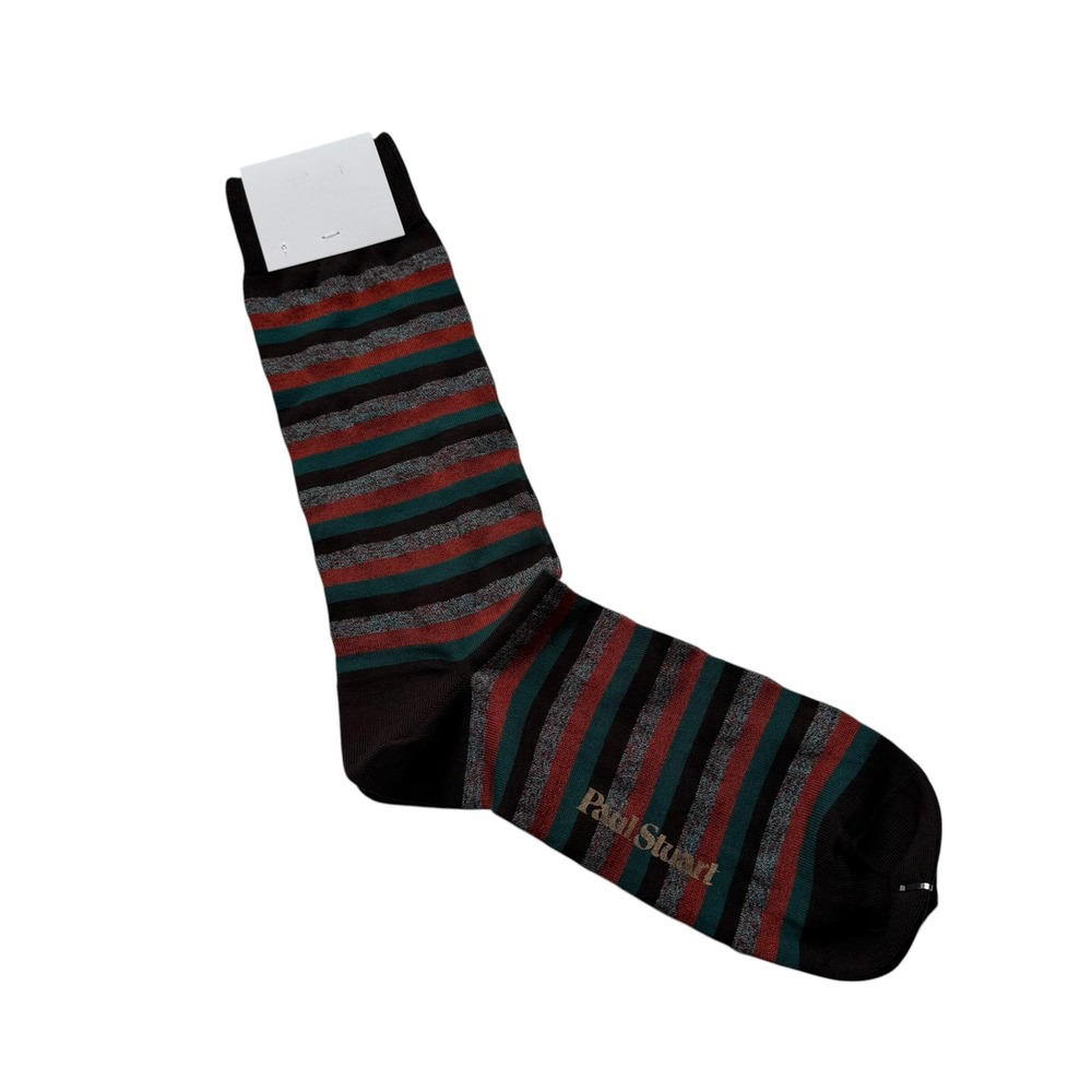 PAUL STUART Dress Socks Brown Striped Cotton Blend Men's One Size NEW